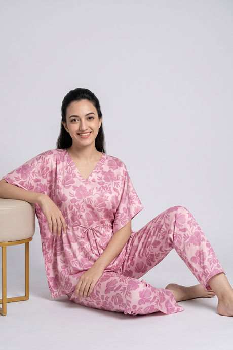 Zivame Satin Kaftan Loungewear Set - Ballet Slipper — image 2